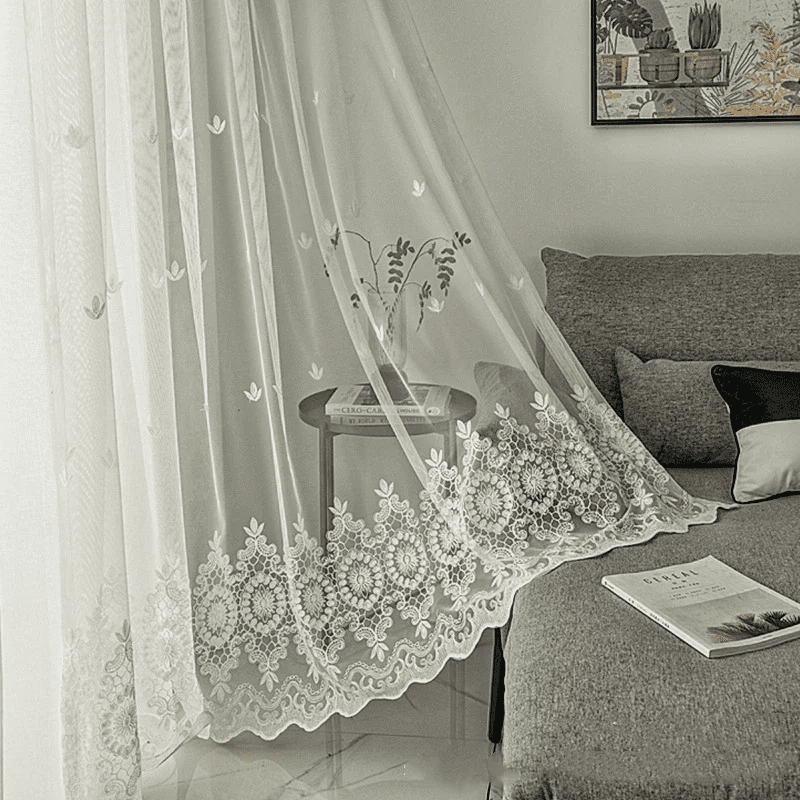 White Embroidered Voile Curtains