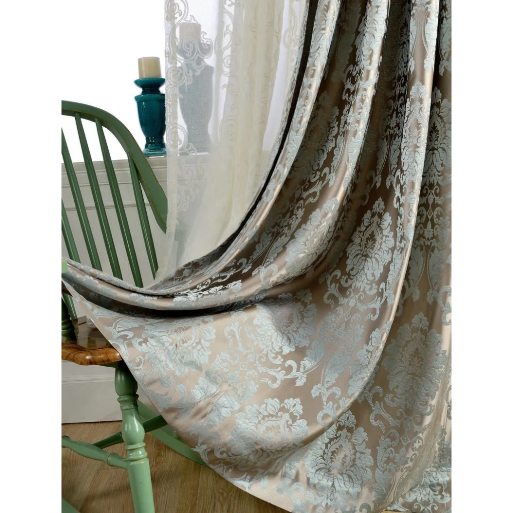 Luxury Jacquard Blue And Gold Curtains | Blackout Curtains