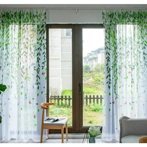 leaf-print-curtains, voile-curtains, edit-home-curtains,green-curtains
