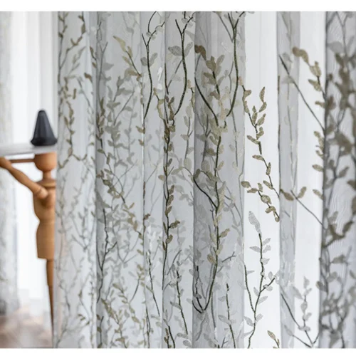 grey floral voile curtains