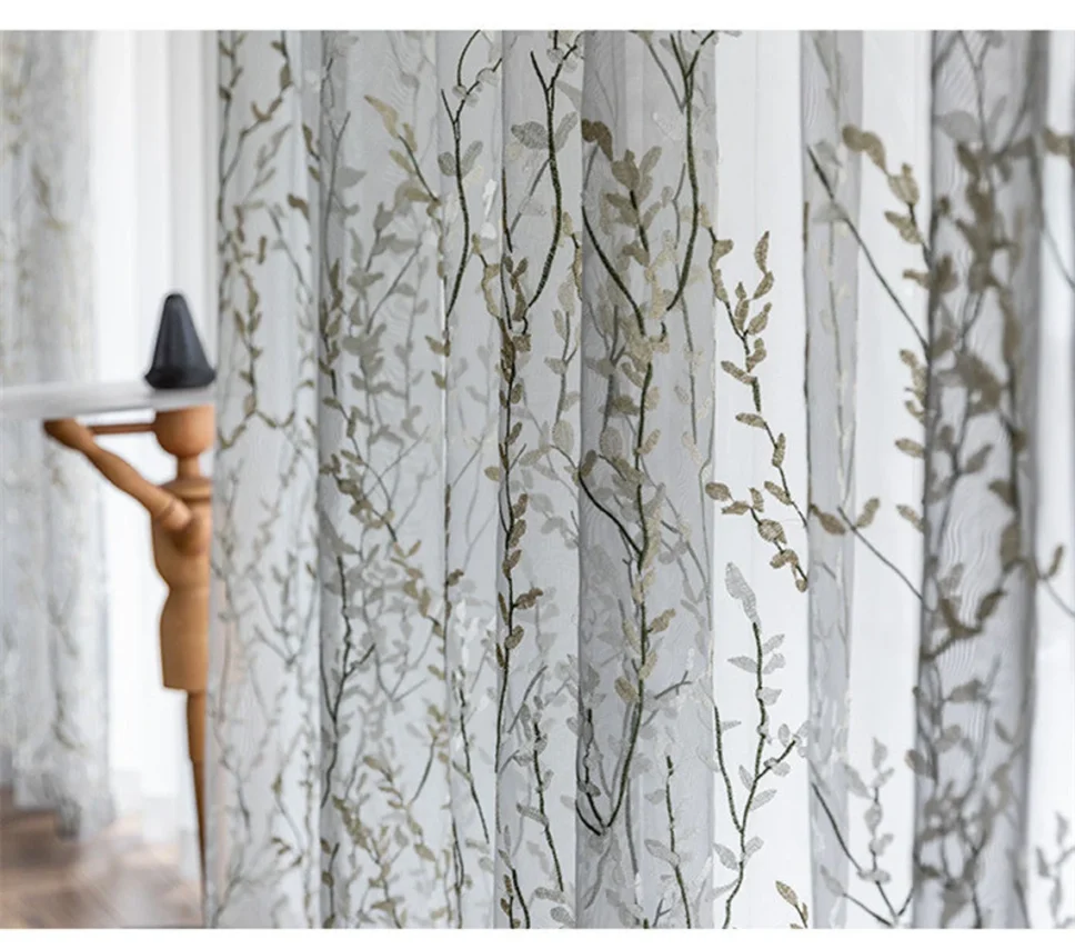 grey floral voile curtains