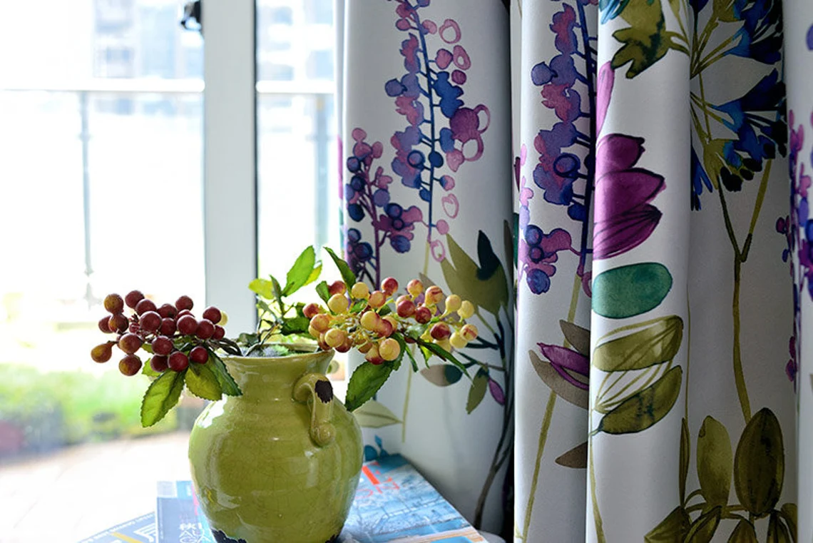 Luxury Printed Purple Floral Curtains | Blackout Curtains