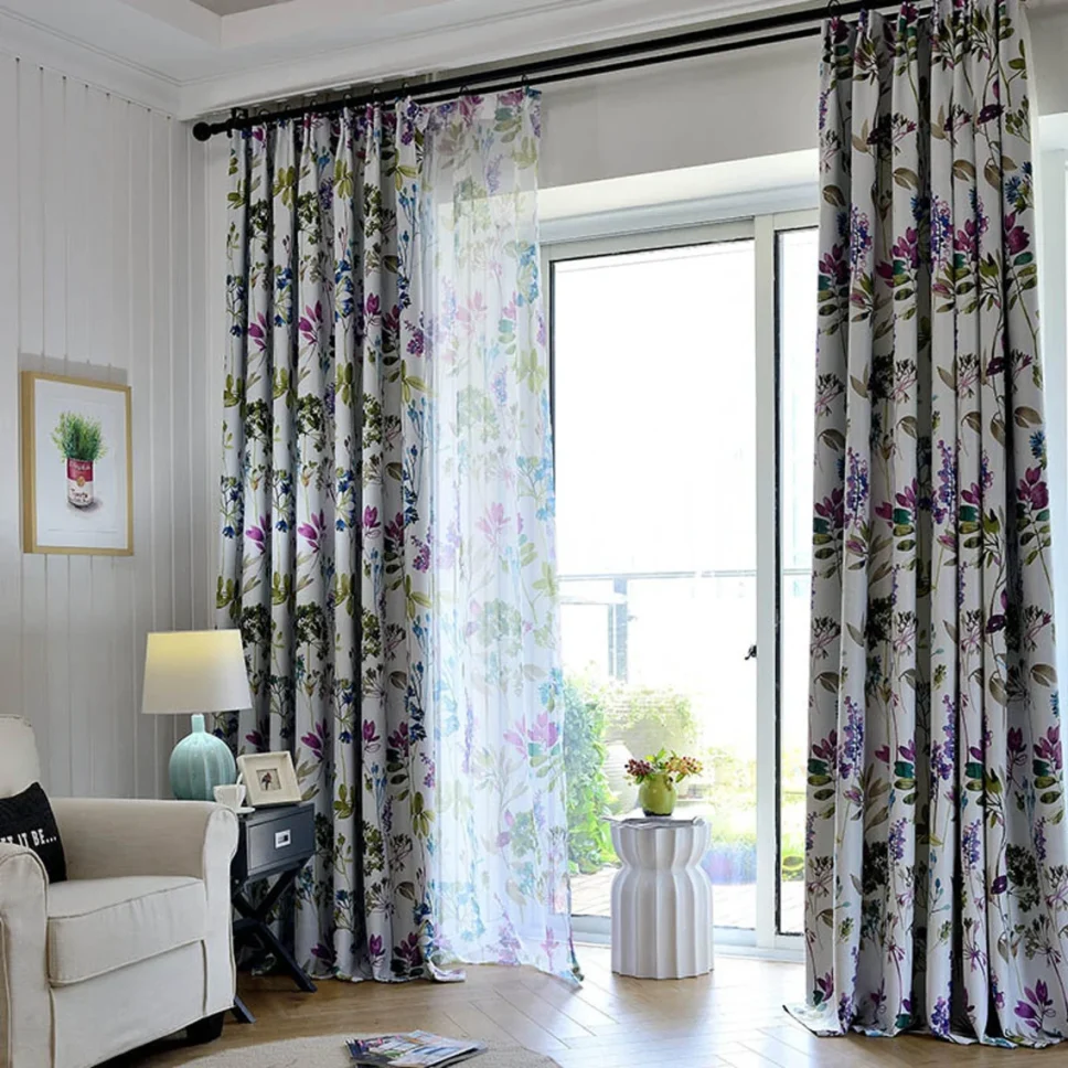 purple-floral-curtains,blackout-curtains