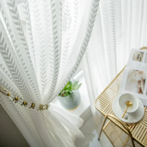 white-voile-curtains,leaf-print-curtains