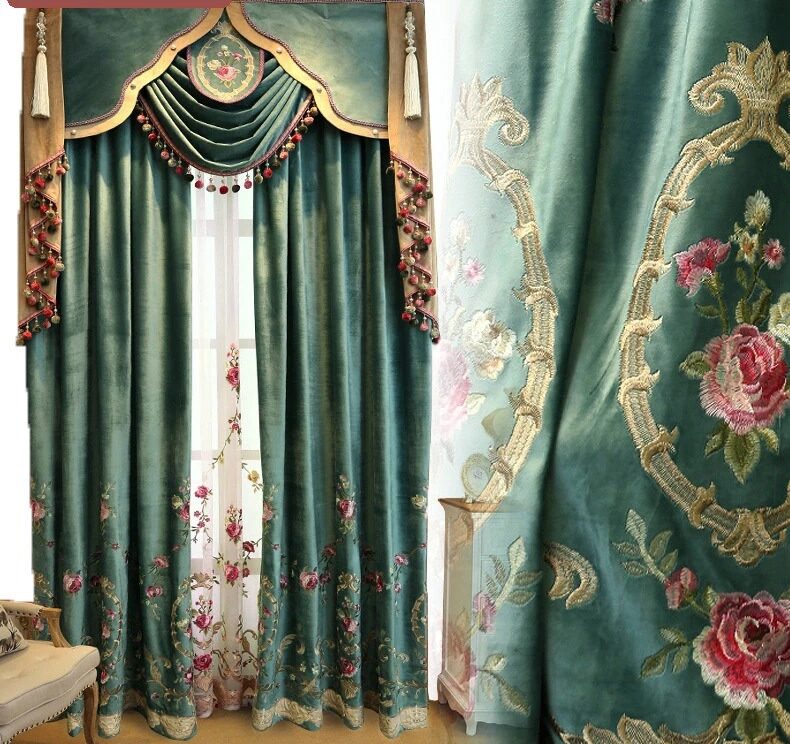 green-embroidered-velvet-curtains, embroidered-curtains, edit-home