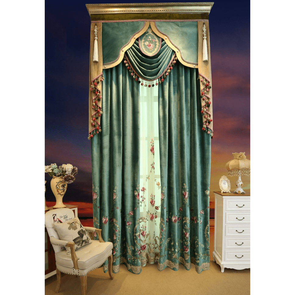 green-embroidered-velvet-curtains, embroidered-curtains, edit-home