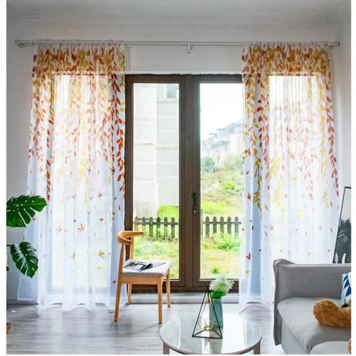 leaf-print-curtains, voile-curtains, edit-home-curtains, yellow-curtains