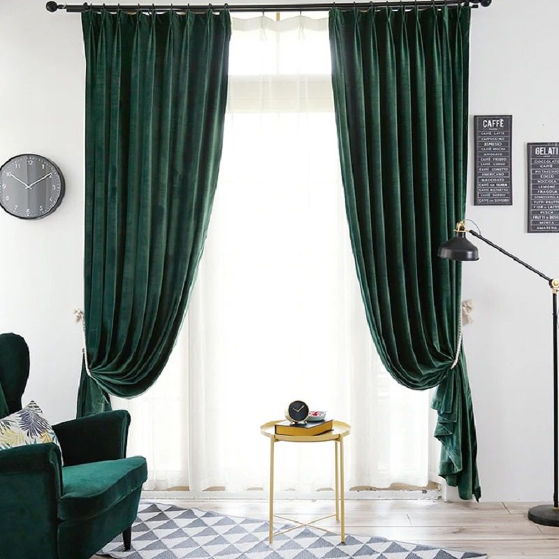 green-velvet-living-room-curtains, blackout-curtains, living-room-curtains, edit-home
