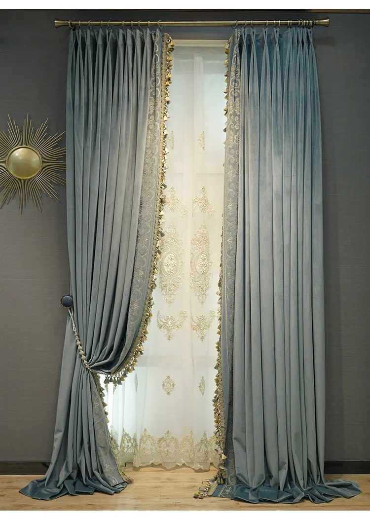 velvet-embroidery-thickened-curtains, blue-curtains, blackout-curtains, edit-home