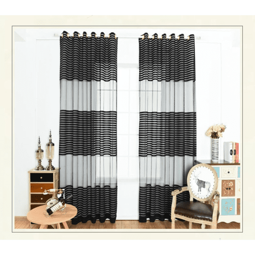 black-striped-tulle-sheer-curtains, bedroom, edit-home