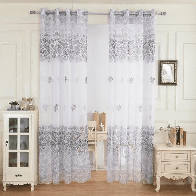 grey-printed-drapes, printed-curtains, semi-blackout-curtains, edit-home