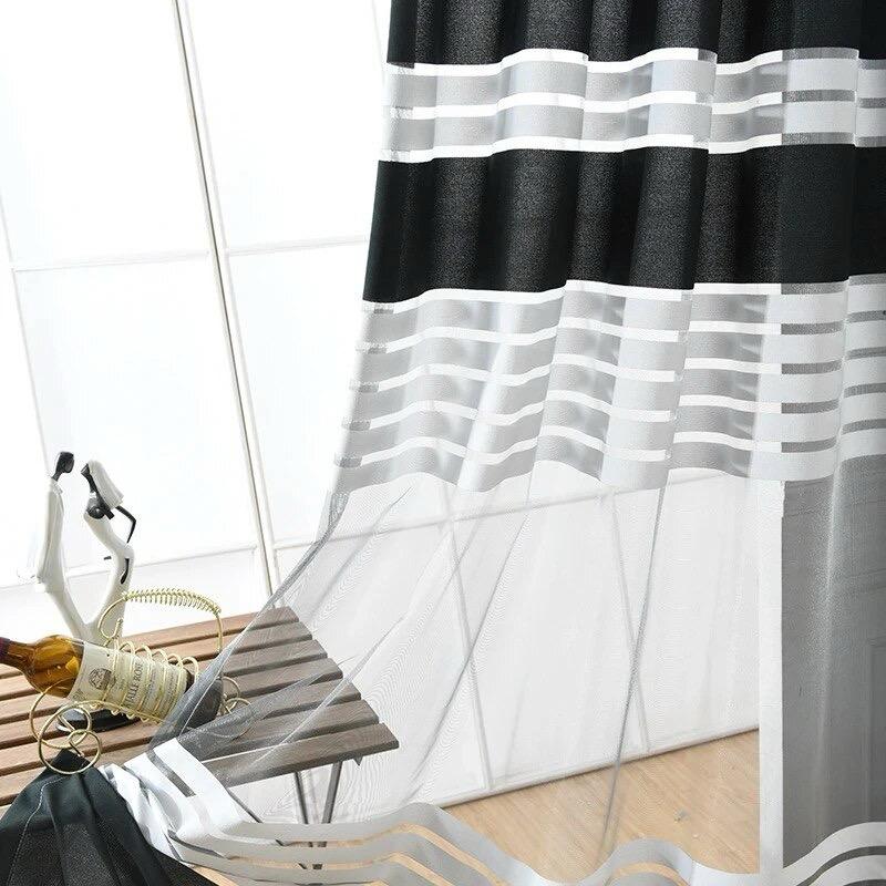 transparent-white-black-strips-curtains, net-curtains, printed-curtains, edit-home