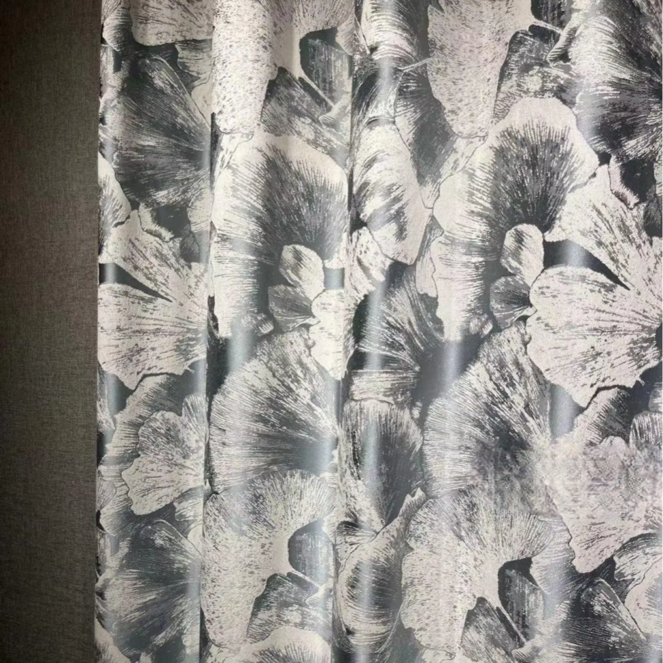 ginkgo-leaf-printed-jacquard-curtains, printed-curtains, luxury-curtains, grey-curtains, edit-home-curtains